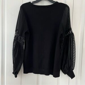 Siani Milano Lace Puff Sleeve Black Sweater Women's Medium Boho Chic Glam